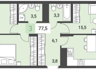 Продажа 3-комнатной квартиры, 77.5 м2, Ижевск, улица имени В.С. Тарасова, 4, ЖК Новый Город