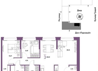 Продается трехкомнатная квартира, 68.6 м2, Тюмень, улица Новосёлов, 100