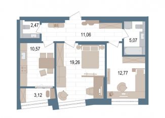 Продается 2-ком. квартира, 63.1 м2, Уфа, улица Пархоменко, 156Е