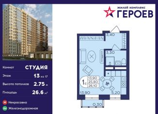 Продается квартира студия, 26.6 м2, Балашиха, микрорайон Центр-2, к407с2