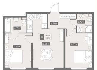 Продается 2-ком. квартира, 58.2 м2, Санкт-Петербург