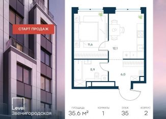 Продам 1-комнатную квартиру, 35.6 м2, Москва, СЗАО, жилой комплекс Левел Звенигородская, к2