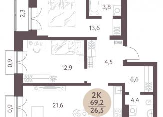 Продам 2-комнатную квартиру, 69.2 м2, Новосибирск, метро Речной вокзал