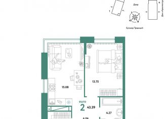 Продаю 2-ком. квартиру, 43.4 м2, Тюмень, улица Новосёлов, 98