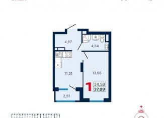 Продам однокомнатную квартиру, 37.4 м2, Екатеринбург, ЖК Парк Каменные Палатки, улица Владимира Высоцкого, 7/3