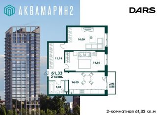 Продается 2-ком. квартира, 61.3 м2, Ульяновск, жилой комплекс Аквамарин-2, 3