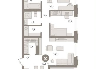 Продажа 2-ком. квартиры, 81.4 м2, Москва