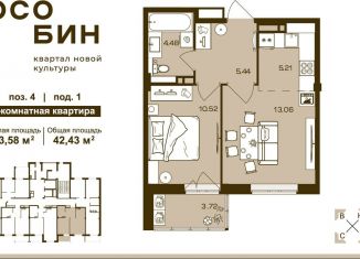 2-ком. квартира на продажу, 42.4 м2, Брянск