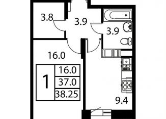 Продам 1-ком. квартиру, 38.3 м2, Домодедово