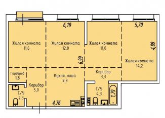 Продажа трехкомнатной квартиры, 76.3 м2, Иркутск, Правобережный округ, Култукская улица, 16