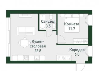 1-комнатная квартира на продажу, 42.7 м2, Челябинская область, Спортивная улица, 22