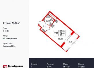 Продажа квартиры студии, 24.5 м2, Санкт-Петербург, метро Елизаровская