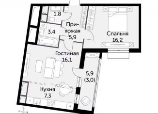 Продаю 2-ком. квартиру, 54.8 м2, посёлок Развилка, Римский проезд, 13