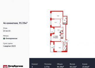 Трехкомнатная квартира на продажу, 95.4 м2, Санкт-Петербург, метро Проспект Большевиков, Дальневосточный проспект, 23