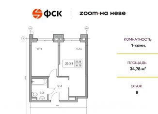 Продается 1-ком. квартира, 34.8 м2, Санкт-Петербург