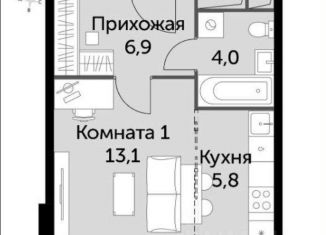 Однокомнатная квартира на продажу, 29.5 м2, посёлок Развилка, Римский проезд, 13