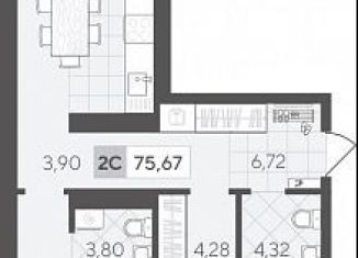 Продажа двухкомнатной квартиры, 75.7 м2, Тюмень, Калининский округ