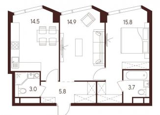 Продается двухкомнатная квартира, 57.7 м2, Москва, САО