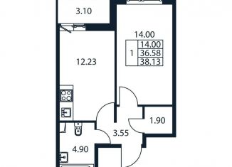 Продается однокомнатная квартира, 39.7 м2, Ленинградская область