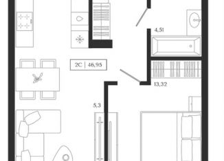 Продажа двухкомнатной квартиры, 47 м2, Новосибирск, метро Площадь Ленина, улица Семьи Шамшиных, 2