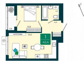 Продаю 1-комнатную квартиру, 42.4 м2, Тюмень, улица Андрея Бушуева, 2, ЖК Клевер Парк