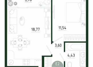 Продам однокомнатную квартиру, 42.1 м2, Тула