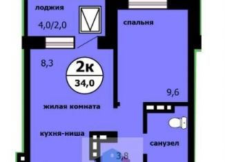Продам двухкомнатную квартиру, 33.2 м2, Красноярск, улица Лесников, 55, ЖК Панорама