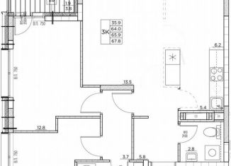 Продается 3-ком. квартира, 67.8 м2, Владивосток