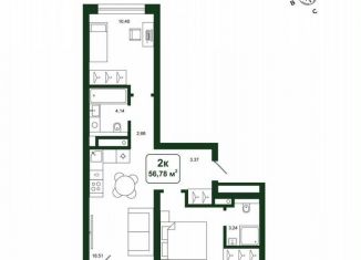 Продаю 2-комнатную квартиру, 56.8 м2, деревня Дударева, улица Сергея Джанбровского, 25