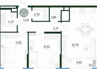 Продаю двухкомнатную квартиру, 65.9 м2, Тула