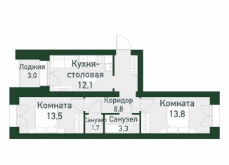 2-ком. квартира на продажу, 56.7 м2, Екатеринбург, Ленинский район
