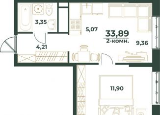 2-комнатная квартира на продажу, 33.9 м2, Республика Башкортостан, улица Ивана Спатара, 3