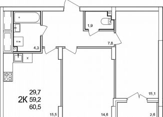 2-ком. квартира на продажу, 60.5 м2, деревня Анкудиновка, ЖК КМ Анкудиновский Парк, жилой комплекс КМ Анкудиновский Парк, 47
