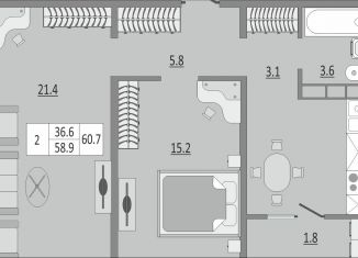 Продажа 2-комнатной квартиры, 60.3 м2, Оренбург, жилой комплекс Геометрия, лит2, ЖК Геометрия