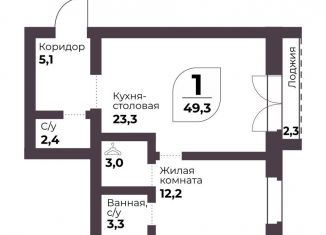 Продаю однокомнатную квартиру, 49.3 м2, посёлок Терема