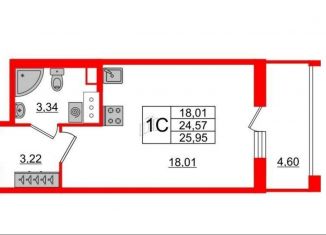 Квартира на продажу студия, 26 м2, Санкт-Петербург, муниципальный округ Светлановское, Манчестерская улица, 3к2