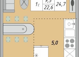 Продается 1-ком. квартира, 24.7 м2, Оренбург, жилой комплекс Осенний Лист, 1, ЖК Осенний Лист