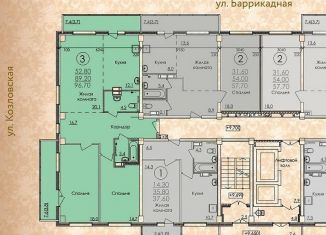 Продам 3-комнатную квартиру, 90.4 м2, Волгоград, улица Огарёва, 21Б, ЖК Династия