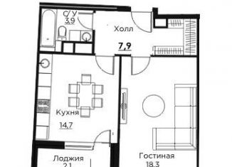 1-комнатная квартира на продажу, 46.9 м2, Москва, улица Паршина, 10, ЖК Серебряный Парк