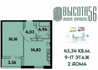 Продается 1-ком. квартира, 43.3 м2, Калининград, Солдатская улица, 9к4, ЖК Высота 56