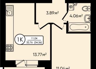 Продается однокомнатная квартира, 34.4 м2, деревня Мостец