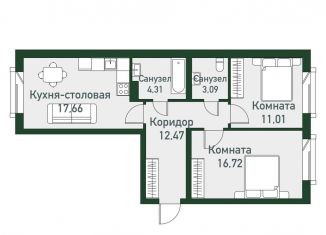 Продажа 2-комнатной квартиры, 65.3 м2, посёлок Западный