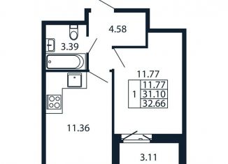 Продается 1-комнатная квартира, 34.2 м2, городской посёлок Новоселье