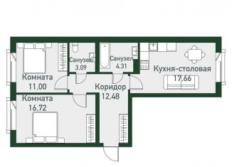 Продажа 2-ком. квартиры, 82.7 м2, посёлок Западный