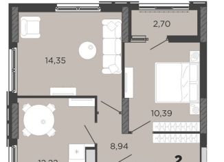 Продам двухкомнатную квартиру, 52.6 м2, Рязань, ЖК Академик, улица Островского, 122к1