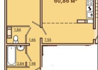 2-ком. квартира на продажу, 60 м2, посёлок Красное Поле, улица Героя Советского Союза Шкенёва, 4Б