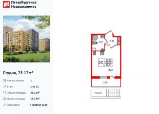 Квартира на продажу студия, 25.1 м2, Санкт-Петербург, муниципальный округ Коломяги