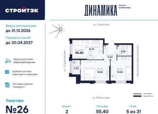 Продаю 2-ком. квартиру, 55.4 м2, Екатеринбург, метро Динамо, улица Малышева, 145