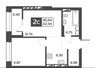 Продается двухкомнатная квартира, 42.3 м2, Новосибирская область