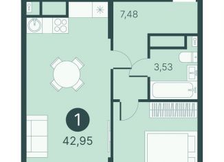 Продам 1-комнатную квартиру, 43 м2, Тюмень, улица Пожарных и Спасателей, 14